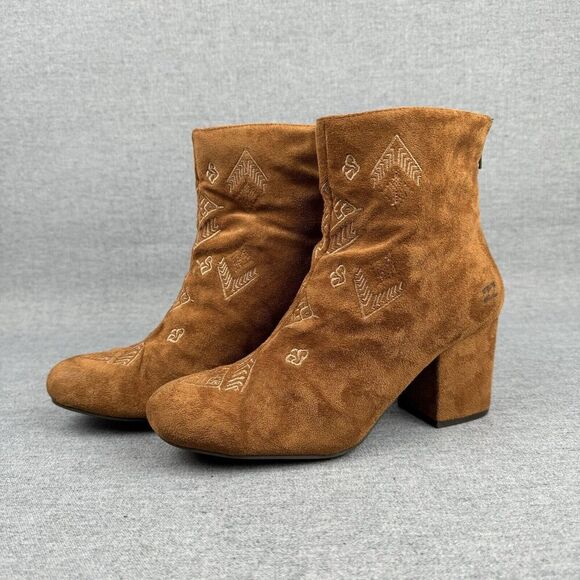 Billabong Ankle Boots Women's 8.5 Tan Faux Suede Embroidered Coastal Cowgirl - Picture 3 of 16